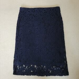 Adrianna Papell Size L Lace Skirt Pencil Knee Length Back Zip Lined Goth Navy